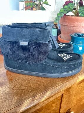 Manitobah Mukluks Keewatin Waterproof Black Suede Moccasin Boot